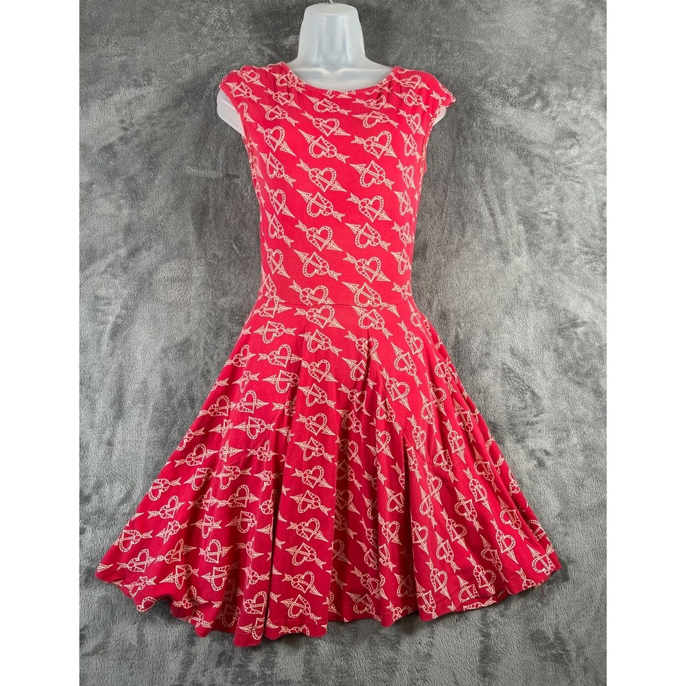 Effie's Heart Dress XS Red Heart Arrow Print Fit Flare Sleeveless Swing Retro